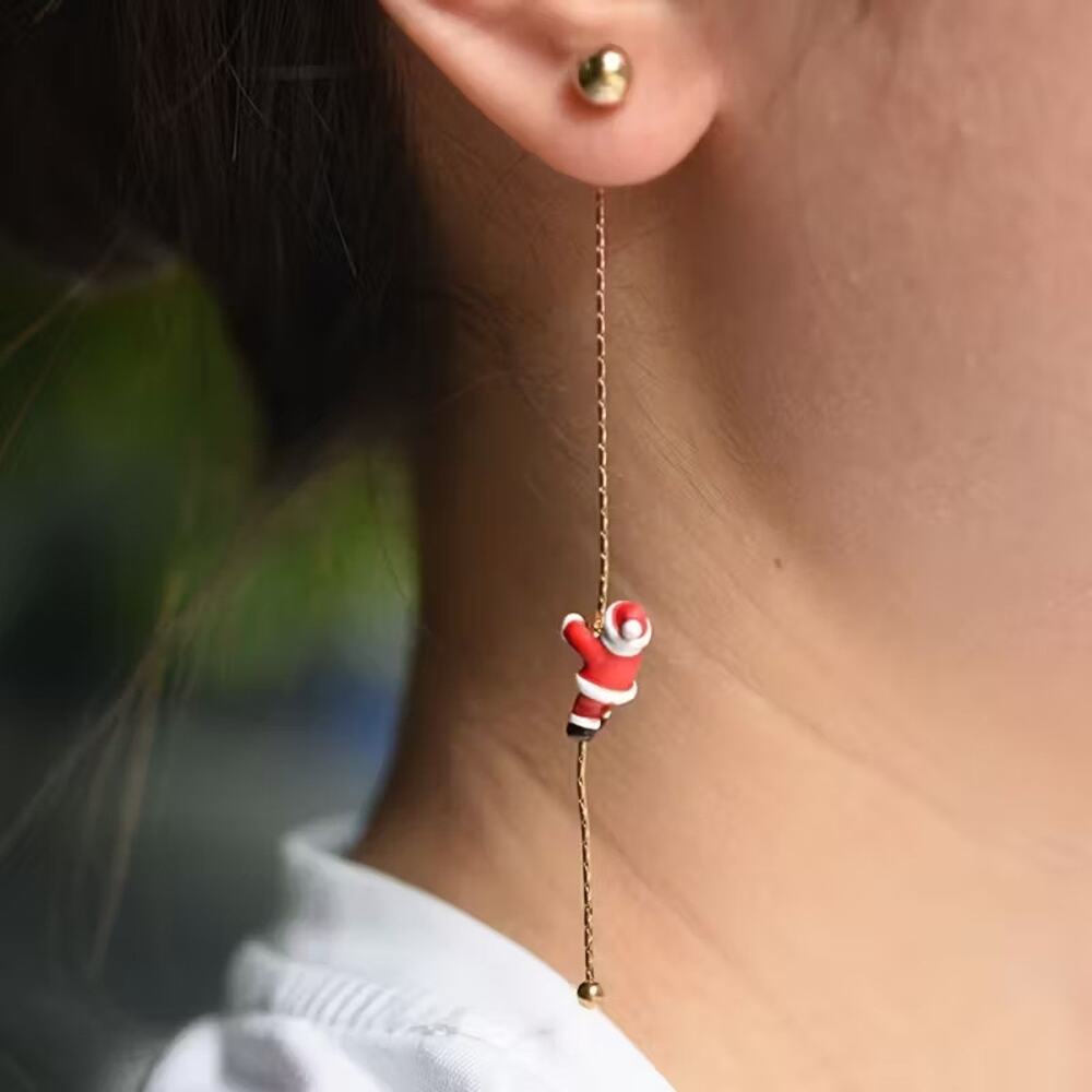 Cute Dainty Festival Unique Holiday Christmas Santa Climbing Dangle Earrings